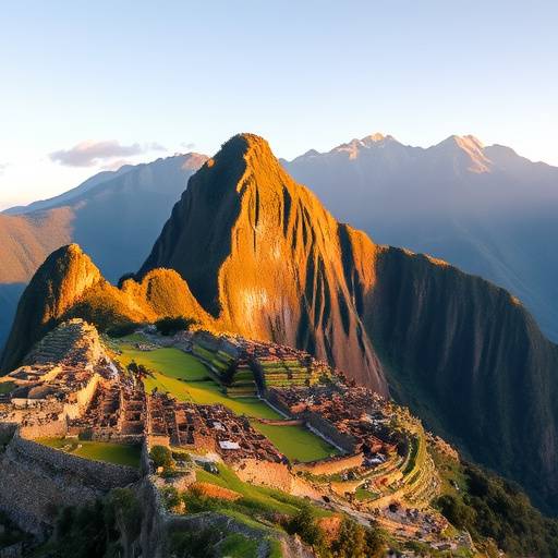 The ancient Inca city of Machu Picchu, Peru, perched high in the Andes Mountains.